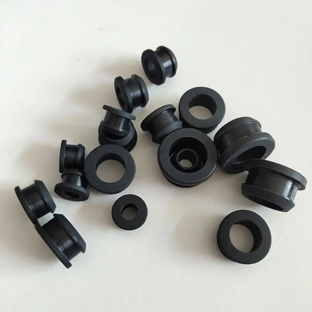 Black 4.5mm-50.6mm Silicone Rubber Snap-on Grommet Hole Plugs End Caps Bung Wire Cable Protect Bush