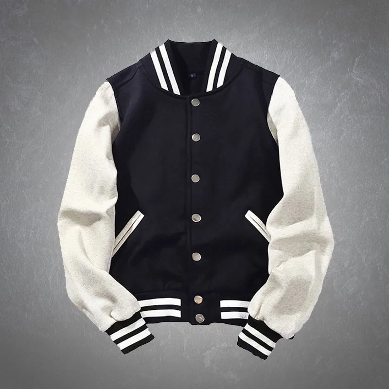 Korean Baseball Jacket Men New Single Breasted Fleece Patchwork Campus