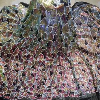

Newest African Lace Fabric High Quality Lace changing With Sequins color Latest French Tulle Lace Fabric For Party dress