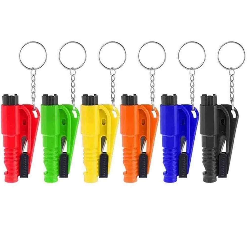 Mini Safety Hammer Keychain Car Window Glass Breaker Seatbelt Cutter 2 In 1 Portable Spring Type Escape Hammer Auto Rescue Tool