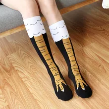 2 пары креативных женских носков выше колена с изображением цыпленка из мультфильма; хлопковые высокие носки с объемным принтом в виде курицы; z1105