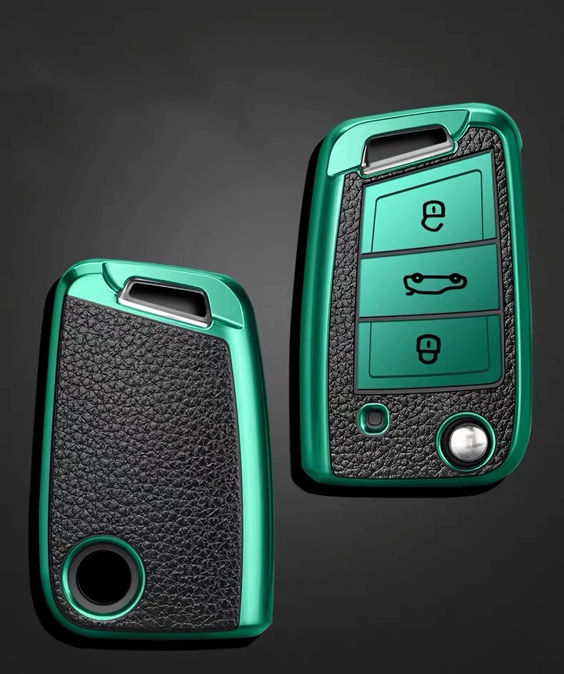 가죽 + TPU 자동차 키 케이스, 접이식 원격 고리 커버 키 체인, 폭스 바겐 MK7/GTI 7/골프 7/골프 R 스코다 옥타비아 A7 용