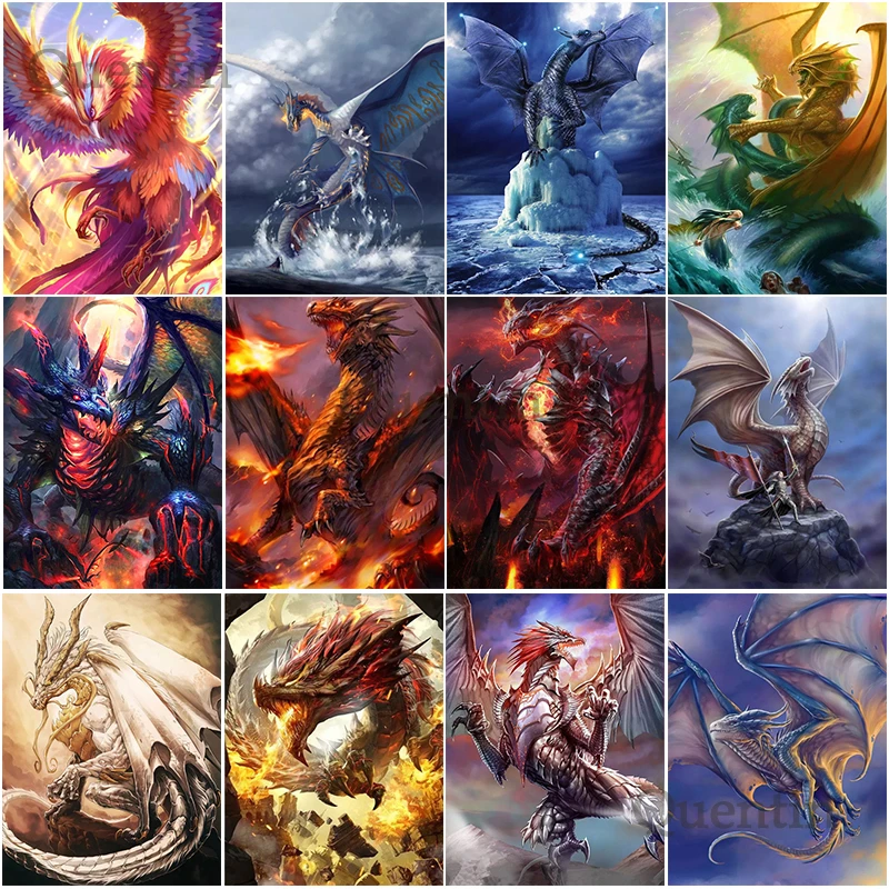 Quentin Diamond Painting Art Dragon DIY Full Square Round Rhinestone Embroidery Home Decoration Gifts Animal Cross Stitch Kits