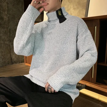 

2019 Men's Letter Printing Leisure Coats Fashion Knitting Loose Woolen Turtleneck Keep Warm 4 Color Cashmere Sweater Size M-XL