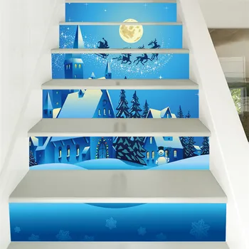 

Winter Night Christmas Elk Sled Stair StickersBeautiful Snow Tree Stairway Decor Decals DIY Home New Year Decorations Xmas Gifts