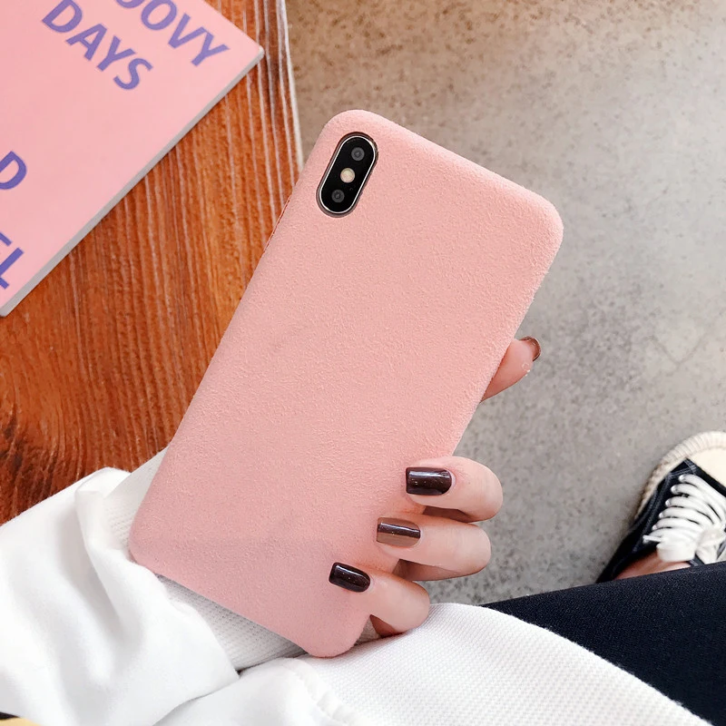 Карамельный цвет замшевый теплый чехол для телефона для iPhone 11 11 Pro Max X XR XS Max 7 8 Plus сплошной цвет Жесткий ПК Защита задняя крышка - Цвет: Pink