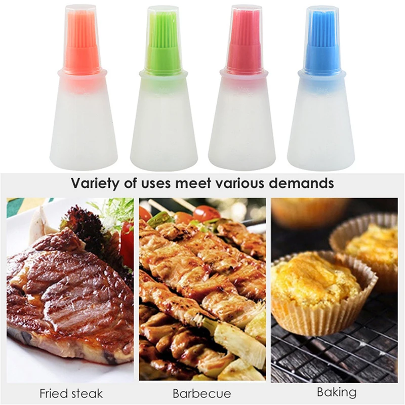 Portable Silicone Oil Bottle With Brush High Temperature Grill Oil Brush Liquid Oil Pastry Cooking Baking Bbq Tool Kitchen Tools