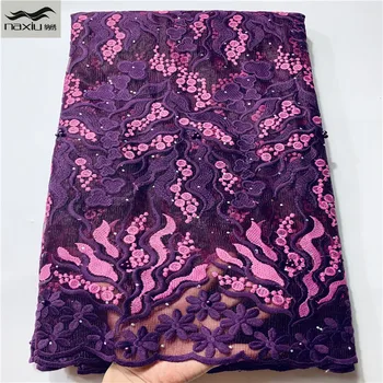 

Madison Fashion African Lace Fabric High Quality Lilac Lace Nigerian Lace Fabric 2020 High Quality Lace With Stones 5yards