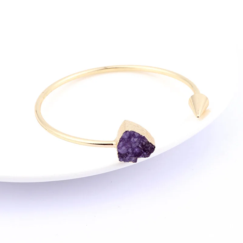 Boho European Jewelry Round Druzy Resin Bangles Triangle Asymmetry Hand Cuff Adjustable Bracelet For Women Bangles Bileklik (4)