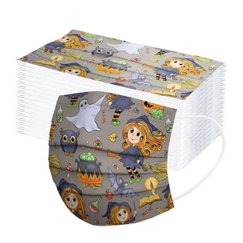 

100pcs Kids Child Disposable Halloween Cartoon Mouth Mask 3 Layer Breathable Children's Non Wovens Mask Thick Face Earloop Mask