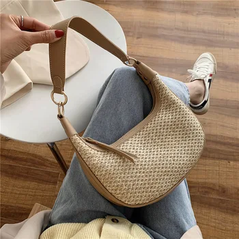 

Diagonally Versatile Texture Handbags For Women 2020 New Western Style Straw Woven Bags Niche Baguette Bags Luxury Bag