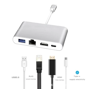 

Multimedia 4-in-1 TYPE C Hub Type-C To HMDI USB-C RJ45 USB 3.0 Converter Type-C Adapter For MacBook Galaxy S8 Dex Huawei P30