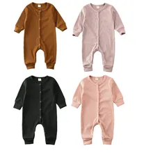Kid Baby Girl Boy Clothes Winter Autumn Warm Cotton Romper Solid Button Long Sleeve Knitted Jumpsuits Romper Children's Clothing