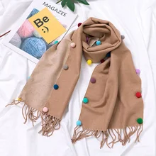 155 см осенне-зимний детский кашемировый шарф унисекс с кисточками и помпонами, Детские теплые мягкие шарфы для шеи