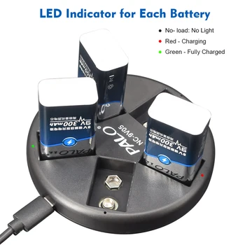 

PALO 9V Li-ion Ni-MH Rechargeable Batteries Charger 5 slots usb charger fit for 9V lithium nimh nicd 6F22 Rechargeable Battery