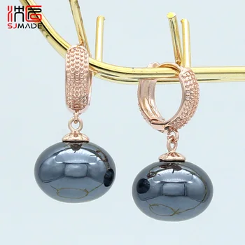 

SJMADE Europe America Fashion Imitation Big Bread Pearl Dangle Earrings For Women Wedding Jewelry Vintage 585 Rose Gold Eardrop