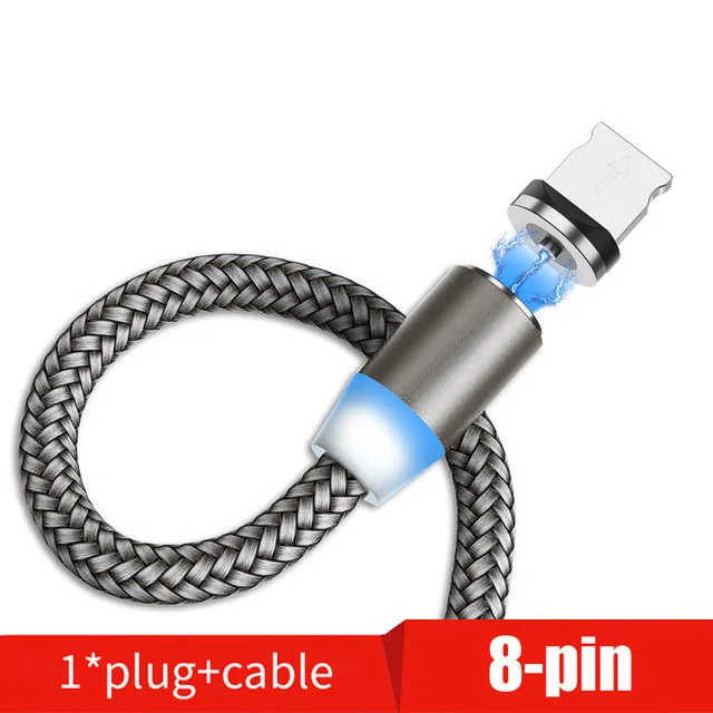 ERILLES Магнитный USB кабель светодиодный Micro usb type C Магнитный зарядный кабель для iPhone X 7 8 XS Max XR huawei samsung Xiaomi - Цвет: For iPhone Gray