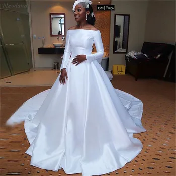 

Newland ZhiMei Off Shoulder African Wedding Dress With Long Sleeves Vintage Princess A Line Bridal Gowns vestidos de novia