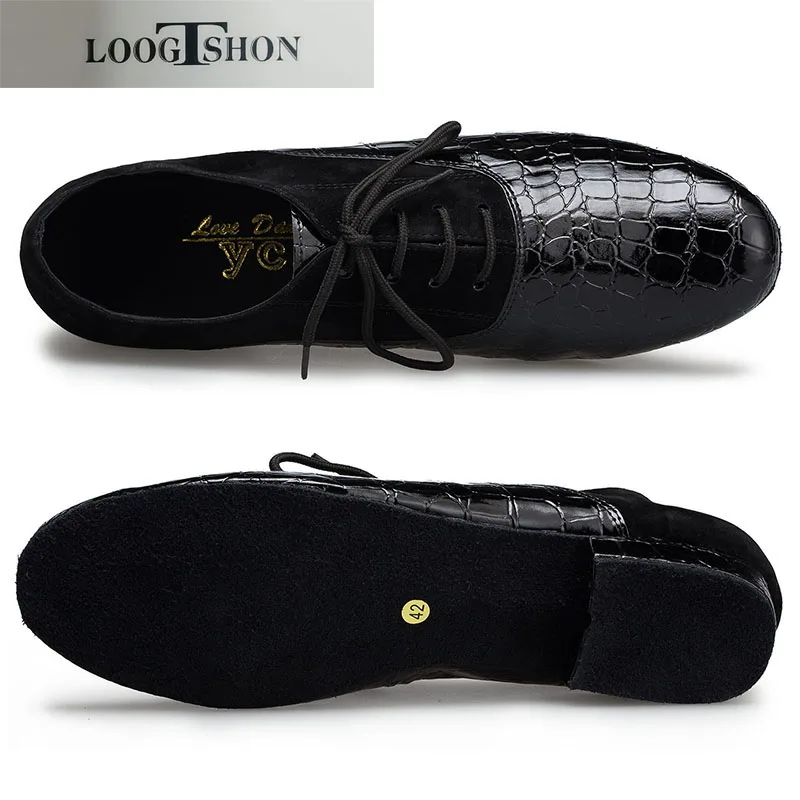 LOOGTSHON Black W Men's Black leather ballroom dance shoes Flats Modern dance shoes shoes for men with free shipping