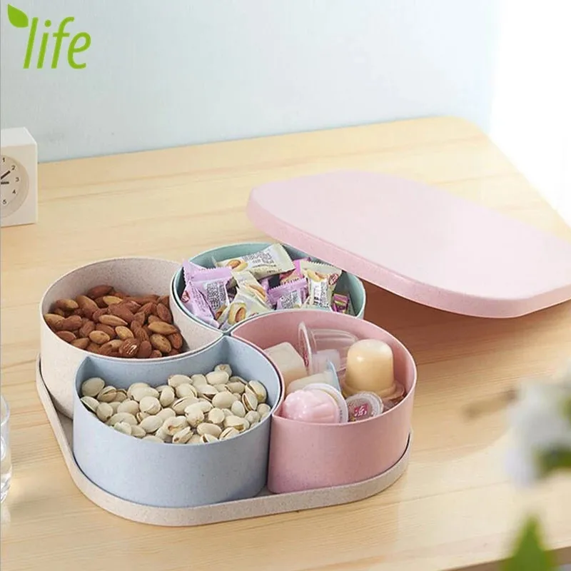 

Creative Pink Candy Nut Storage Box Dried Fruit Plate Cover Multi-Capacity Wedding Candy Jar Snack Tray Food Container Organizer