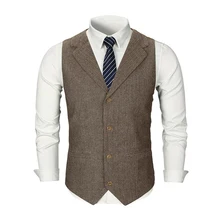 Men's Suit Vests Custom Groom Vests Vintage Brown Tweed Formal Wool Herringbone Vest Slim Fit Men's Dress Vest