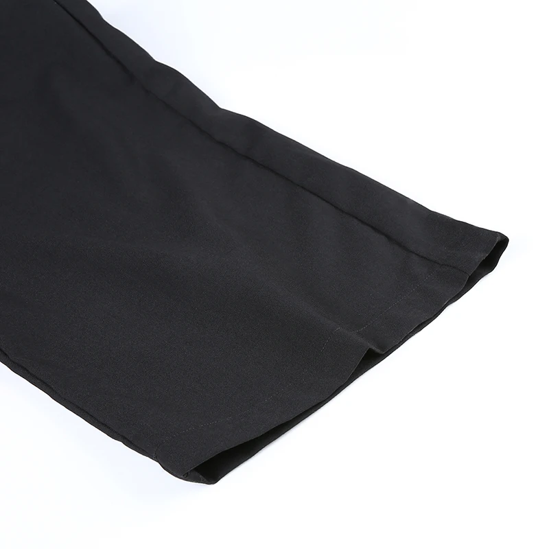 Sweetown черные однотонные расклешенные брюки женские уличные Новое поступление винтажная Мода Высокая талия женские длинные брюки с поясом