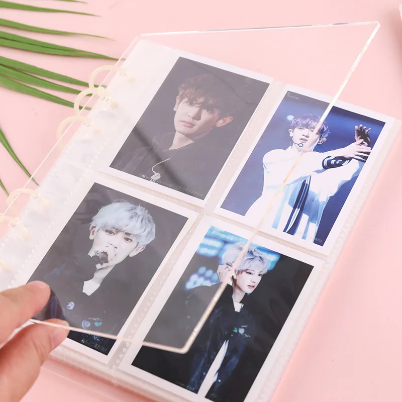 A5 3 Ring Binder Transparent Cover Photo Album PP inner Page Sleeves DIY  Photocard Collect Book for 3 4 5 6 7 8 Inch Cards