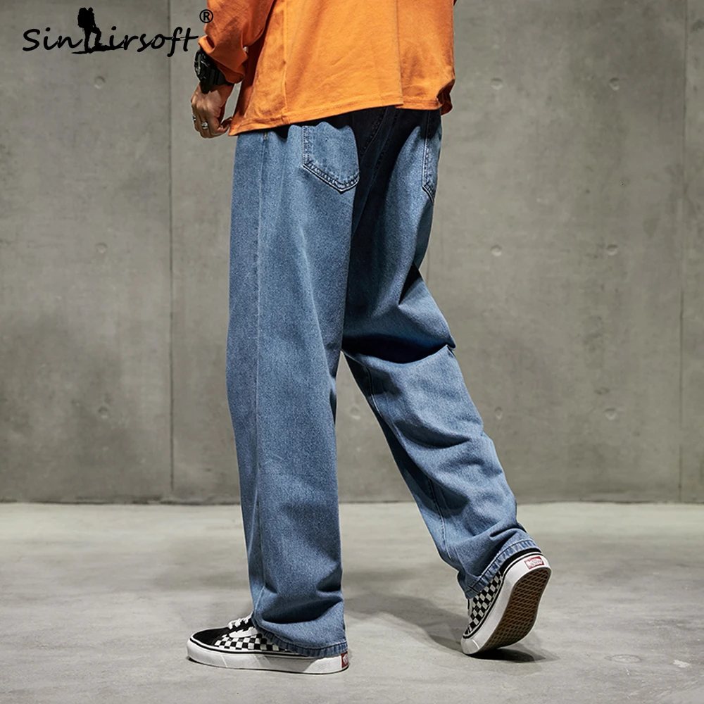 Beste 33 34 36 Denim mannen Losse Wijde Pijpen Broek Casual Streetwear Herfst Mode Broek mannen Effen Grote Pocket enkellange Jeans