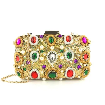 

FIRMRANCH 2020 new handmade bead embroidered sequins rhinestone evening bag gold bright colored gemstone bag Party Clutch Should