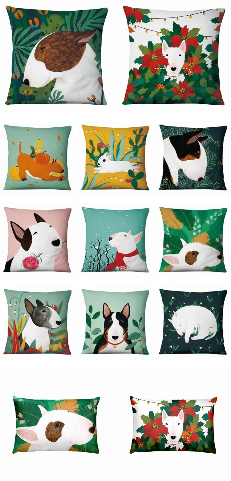 Cartoon Bull Terrier Art Printed Pillowcase Color Painting Cushion Decorative Pillow Home Decor Sofa Throw Pillows Almofadas