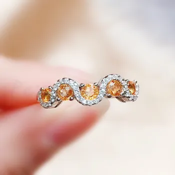 

Natural real citrine finger ring 0.15CT*5PCS gemstone 925 sterling silver Fine yellow crystal jewelry #R99161