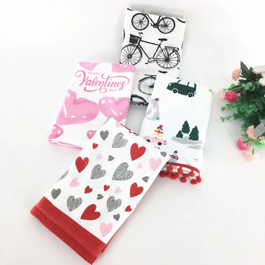 5 шт., хлопковое кухонное полотенце с рисунком Love, полотенце для лица, мягкое впитывающее полотенце, 70x45 см, для дома, аксессуары для ванной