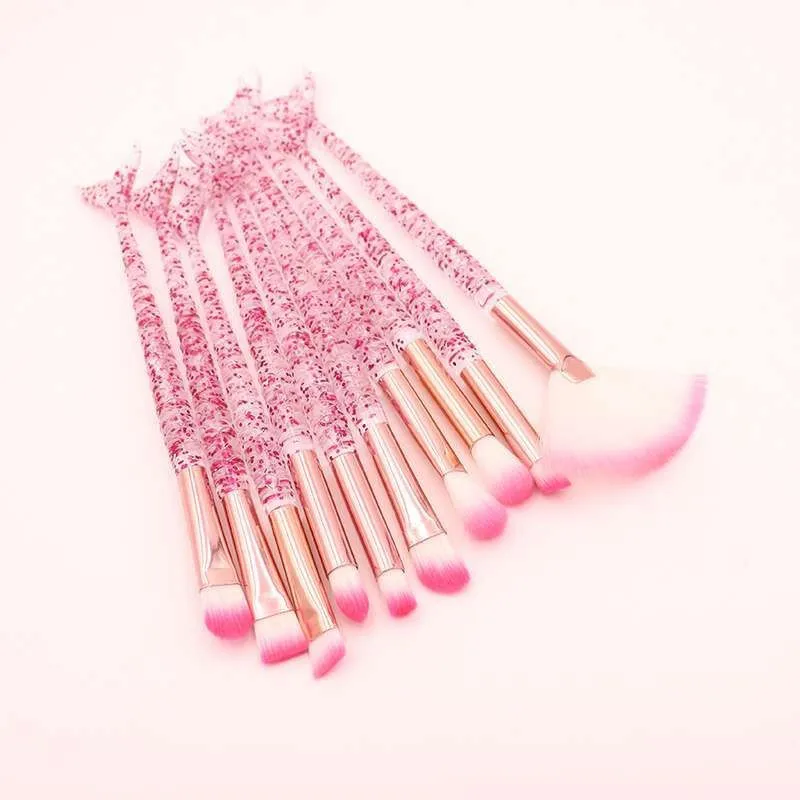 

10 Pcs Mermaid Brush Foundation Powder Eye Shadow Eyeliner Makeup Brushes Eyebrow Blush Lip Make Up Brush Mermaid Set