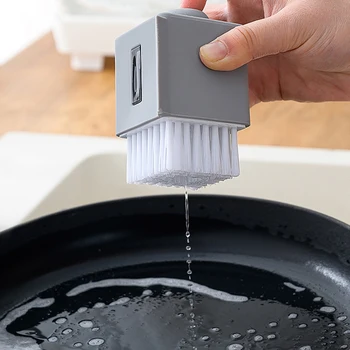 

2 PCS Silicone Square Pressure Automatic Liquid Soap Scrubber Detergent Pot Brush Kitchen Cleaning Dish Brush in Gray