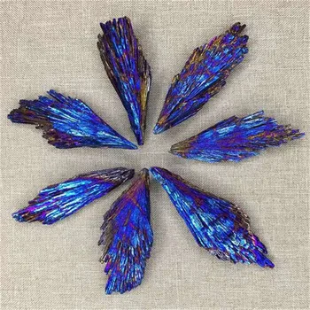 

100g Electroplated natural blue aura quartz crystal tourmaline Peacocks tail shaped rough raw stone for Decoration