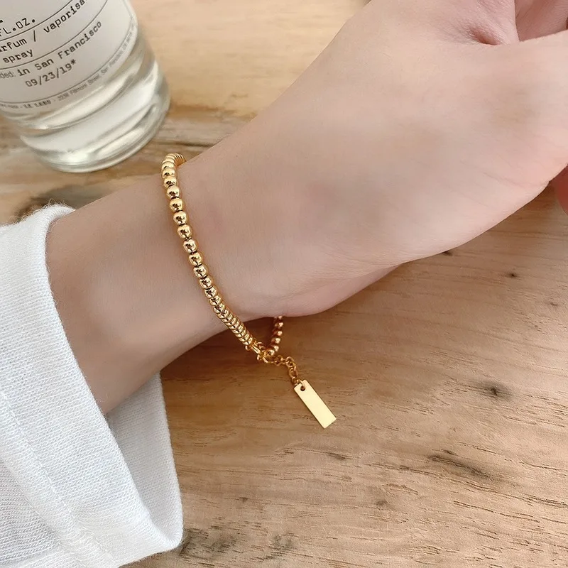 

Leouerry 925 Sterling Silver Golden Round Beaded Bracelets Elegant French Style Bracelets for Women Minimalist Jewelry Gifts