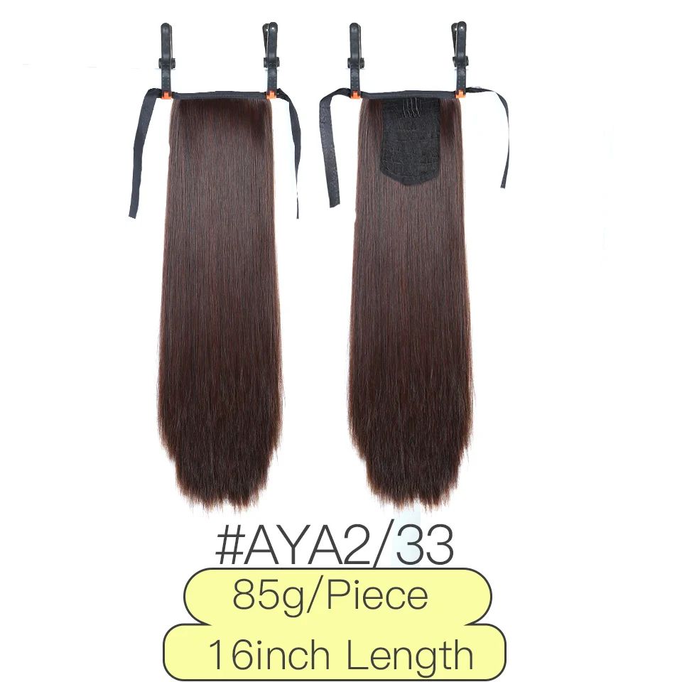 AIYEE длинные прямые синтетические волосы с завязками в виде конского хвоста черные/коричневые термостойкие накладные волосы на заколках для женщин - Цвет: A2-33