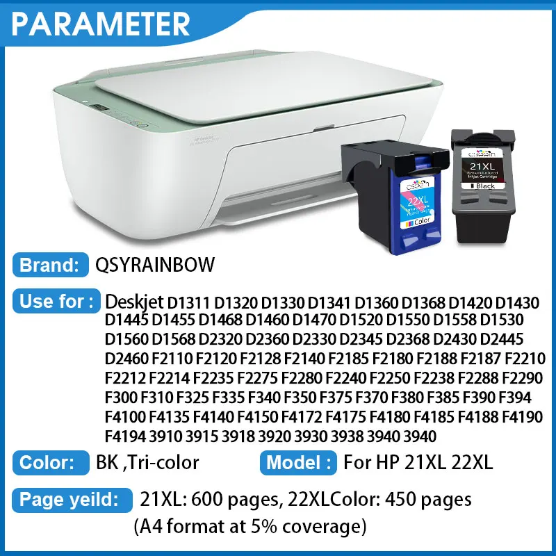 QSYRAINBOW cartucho de tinta remanufacturado, para HP 21 22, para HP 21xL,  22XL, Deskjet F380, F2280, 3910, 3915, 3918, 3920, 3940, D1530|Cartuchos de  tinta| - AliExpress