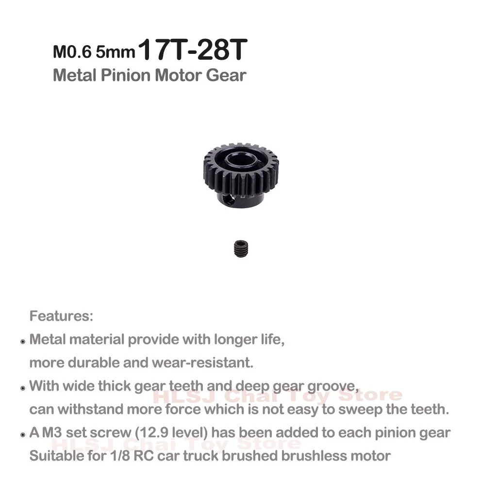 SURPASS HOBBY M0.6 5mm 17T 18T 19T 20T 21T 22T 23T 24T 25T 26T 27T 28T Metal Pinion Motor Gear for RC 1/8 Car Motor Part