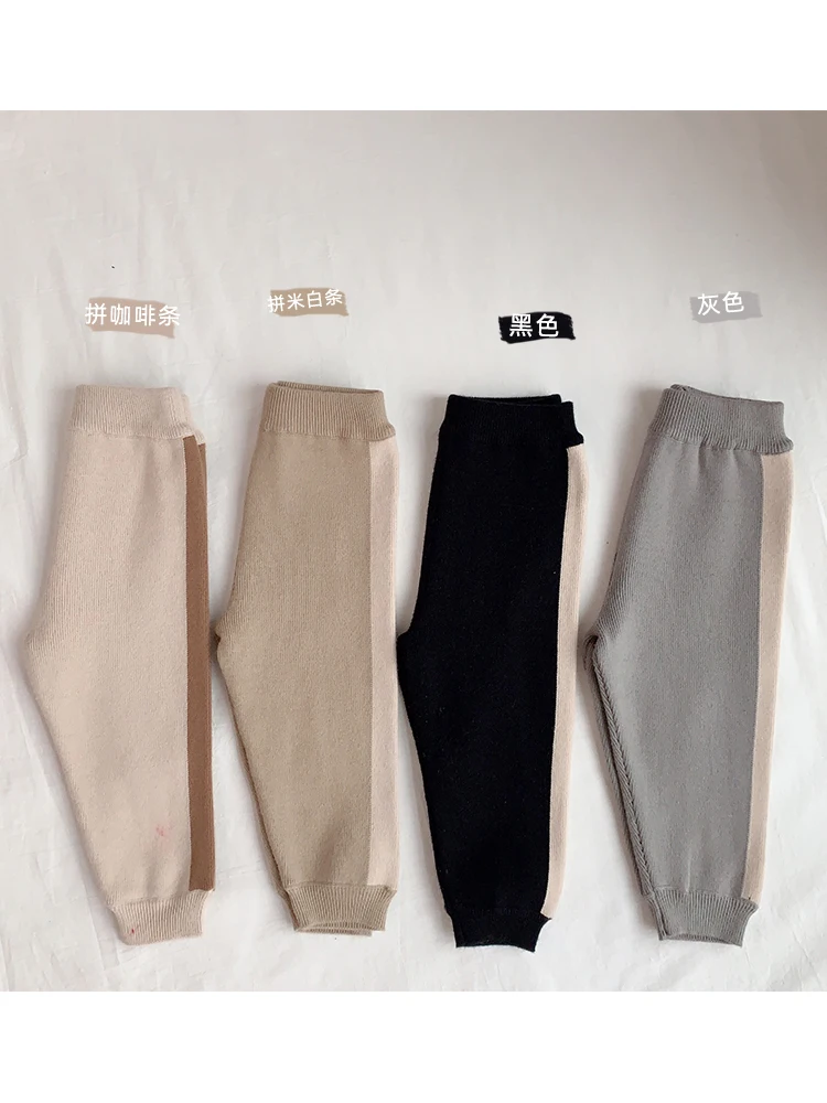Beste Herfst en Winter Jongens en Meisjes Casual Katoen Kant Strip Mode Broek Baby Trui Rechte Broek Kinderen Gebreide Broek