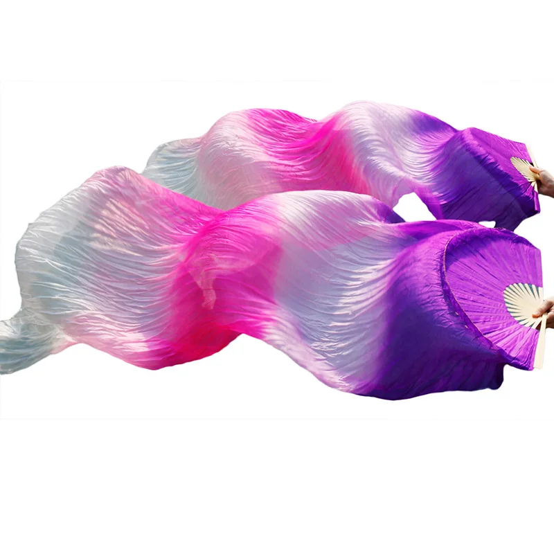 Веер-Вейл танец живота 1 пара ручная работа окрашенный Шелковый веер для танца живота танцевальный веер настоящий шелк/имитация шелка высокого качества Шелковый веер - Цвет: Color15-tw