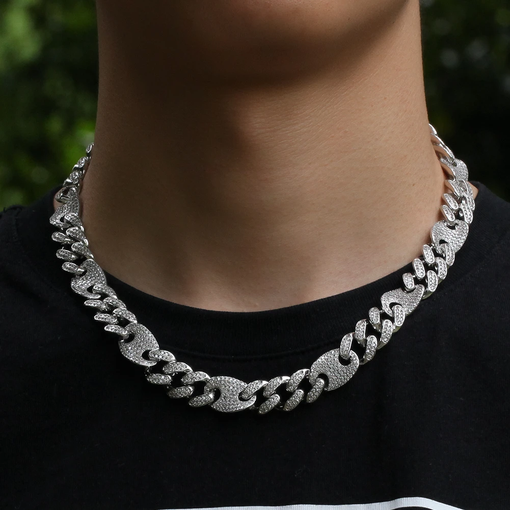 

Chain Necklace Miami Iced Out Cuban Link Chains Necklace Mix Color Silver & Gold Color Fashion Hiphop Jewelry Necklaces Men