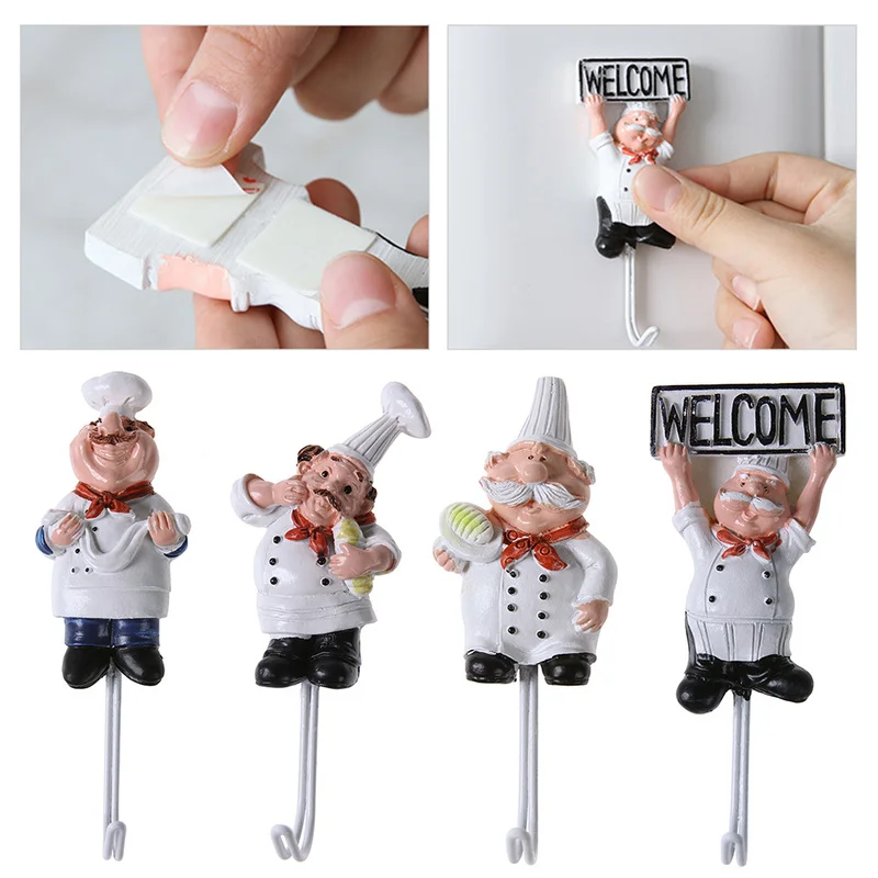 

Kitchen Creative Chef Cartoon Shape Resin+Stainless Steel Power Cord Storage Rack Hooks Wall Hanger Kitchen Hooks for Utensils