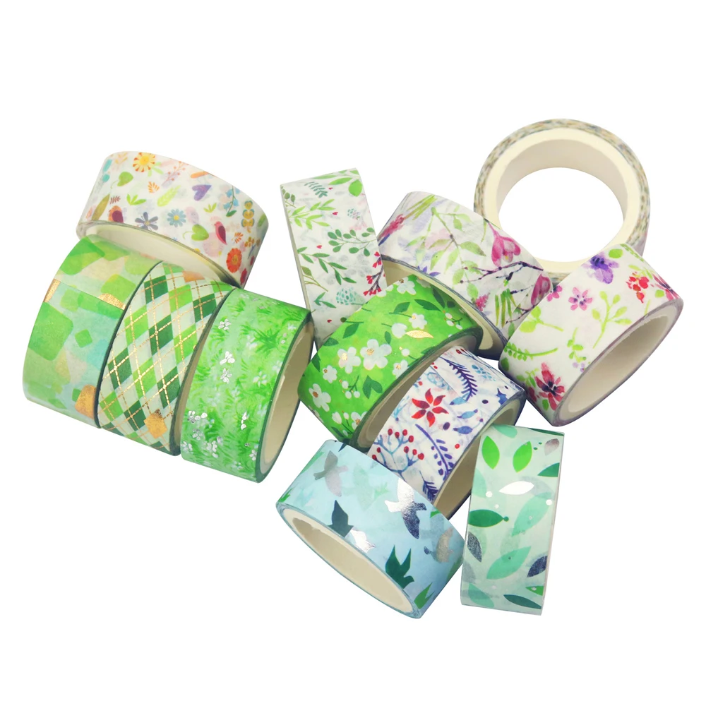 12Rolls Gold Foil Spring Floral Wahsi Tape MarskingTape Diy Scrapbooking Sticker Label Handmade Gift Decoration