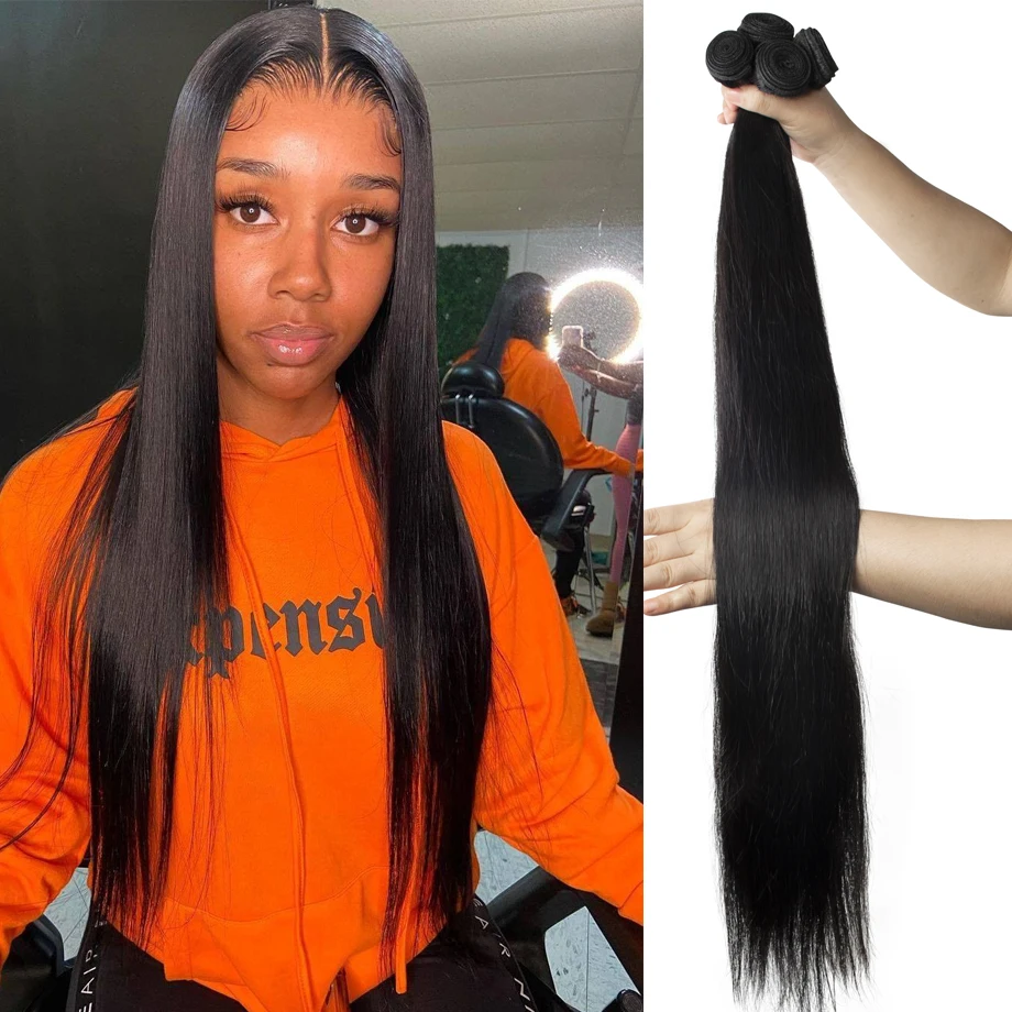 Extensiones de cabello humano brasileño, mechones de pelo liso de hueso, 100% Natural, 30 pulgadas, 3 y 4 mechones, virgen
