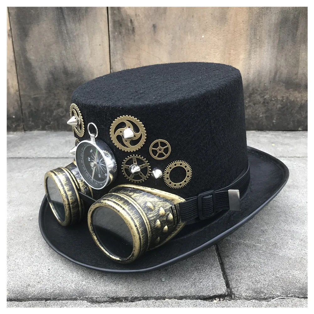 best fedora hats New Unisex Men Women High-end Handmade Steampunk Top Hat With Gear Glasses Magic Hat Top Hat Size 57CM Steampunk Hat bailey of hollywood hats