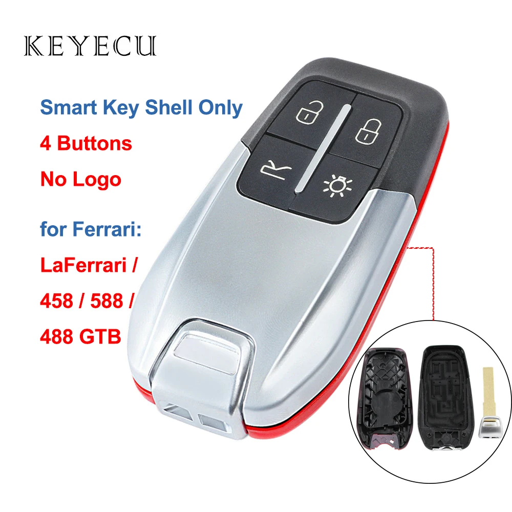 Keyecu Shell Only Smart Remote Key Case Cover 4 Buttons for Ferrari 458 588 488GTB LaFerrari - without Logo on the Back | Автомобили и