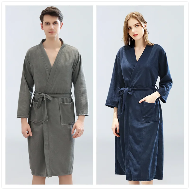 Waffle bathrobes Men Women Super Soft Long Lovers Dress thin Quick drying pajamas men home couples bath robe with Pockets Waffle bathrobes Men Women Super Soft Long Lovers Dress thin Quick drying pajamas men home couples bath robe with Pockets
