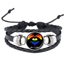 ЛГБТ Би Прайд браслеты гей Прайд кожаные Кнопки для браслета Кнопка Браслеты стекло кабошон рождественские подарки оснастки ювелирные изделия
