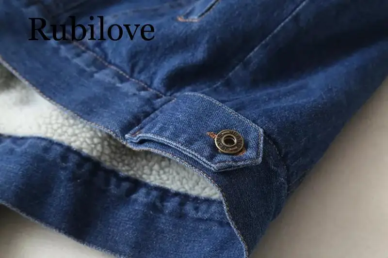 Rubilove теплая зимняя джинсовая куртка для женщин Новая мода Осень Зима шерстяные джинсы с подкладкой пальто женские куртки-бомберы